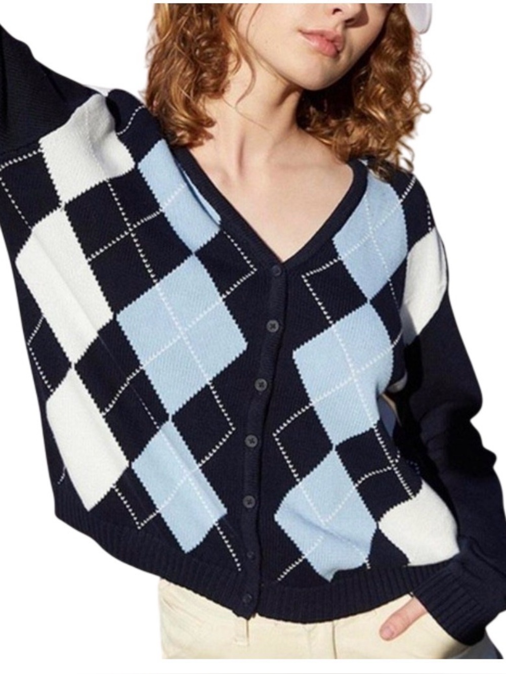Brandy Melville Women's Navy and Blue Jumper